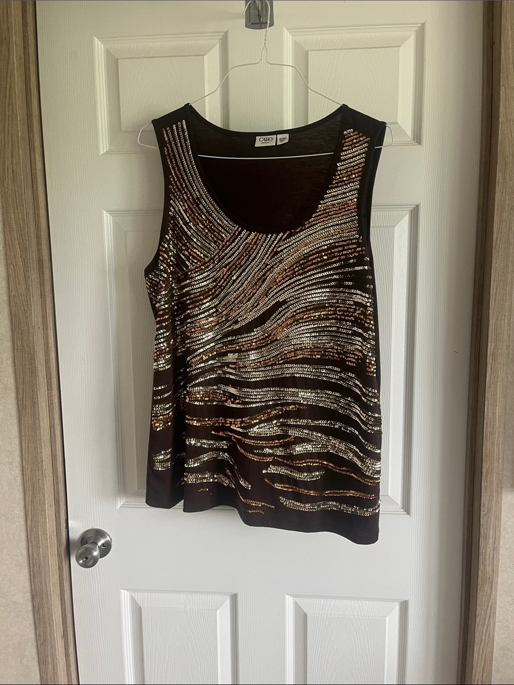 Cato Woman Brown Tank Top with Gold & Silver Sequins Size 18/20W